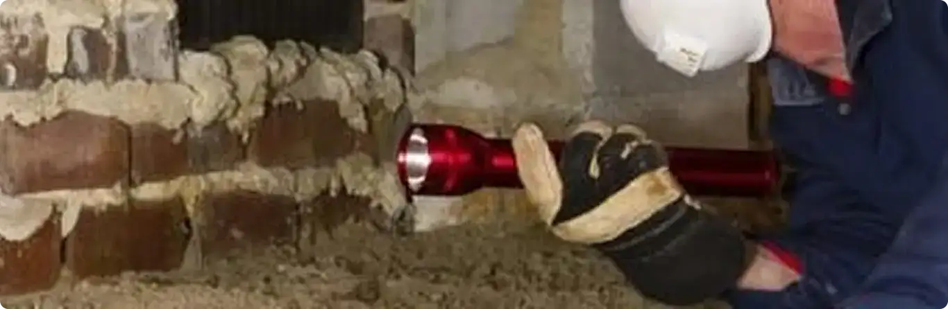 Pest control technician inspecting a crawl space for ant activity in Redmond, WA