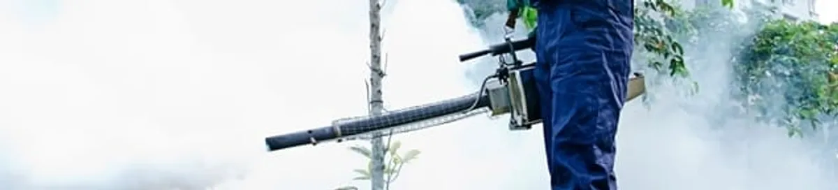 Pest control technician fogging an outdoor area for insect control in Bellevue, WA